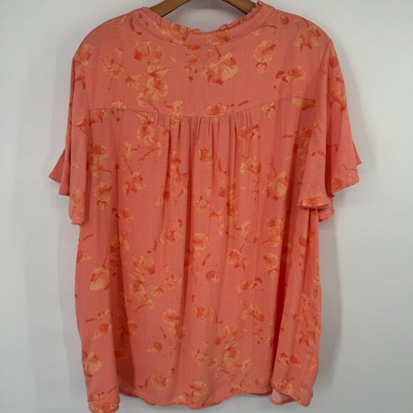 Ava & Viv Women's Plus Size 2X Coral Floral Blouse Rayon short sleeve - Picture 7 of 7